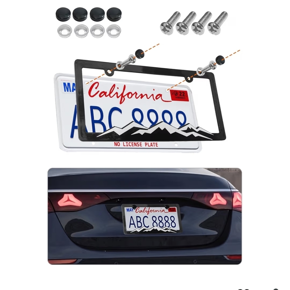 Black License Plate Frame with Mountain Design